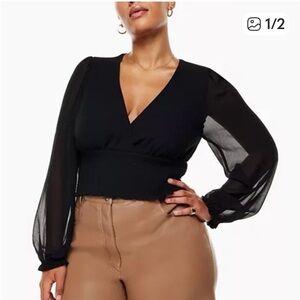 Aritzia Black Blouse with Sheer Sleeves